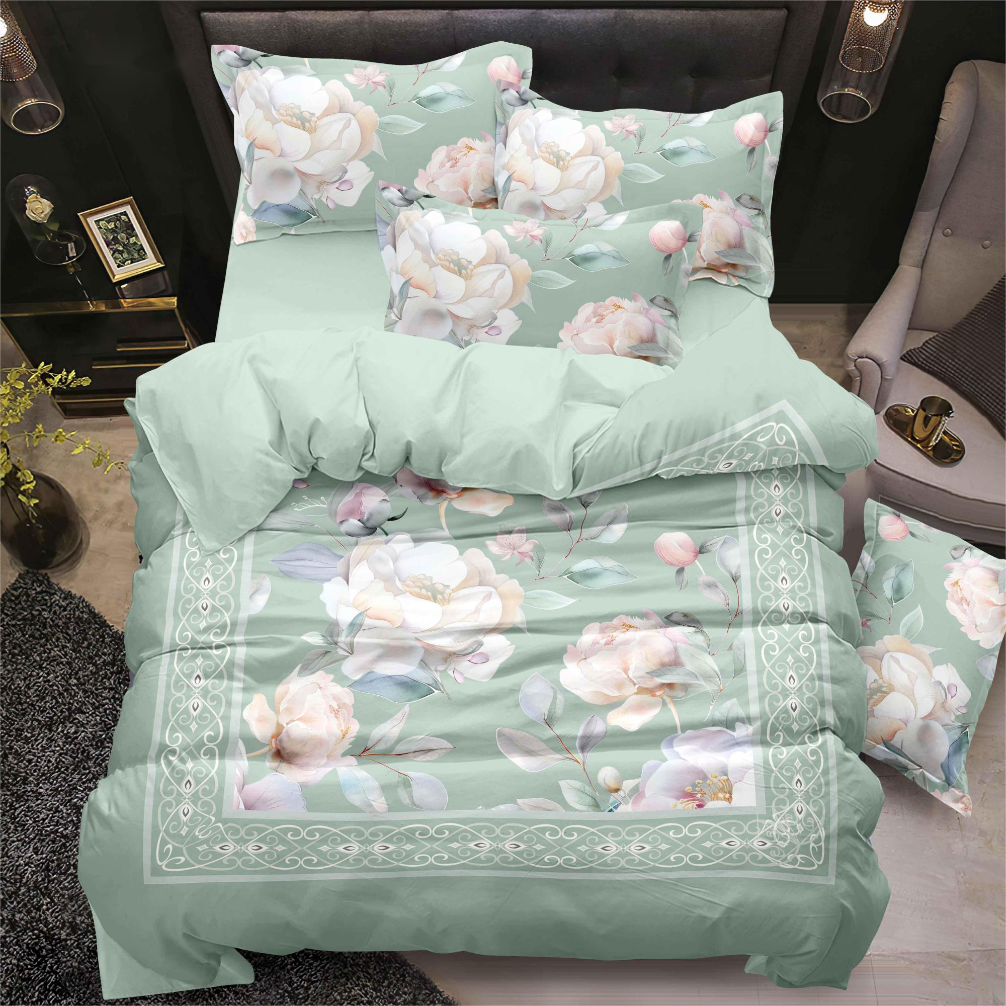 Tấm giường in kỹ thuật số hoa xanh 130gsm