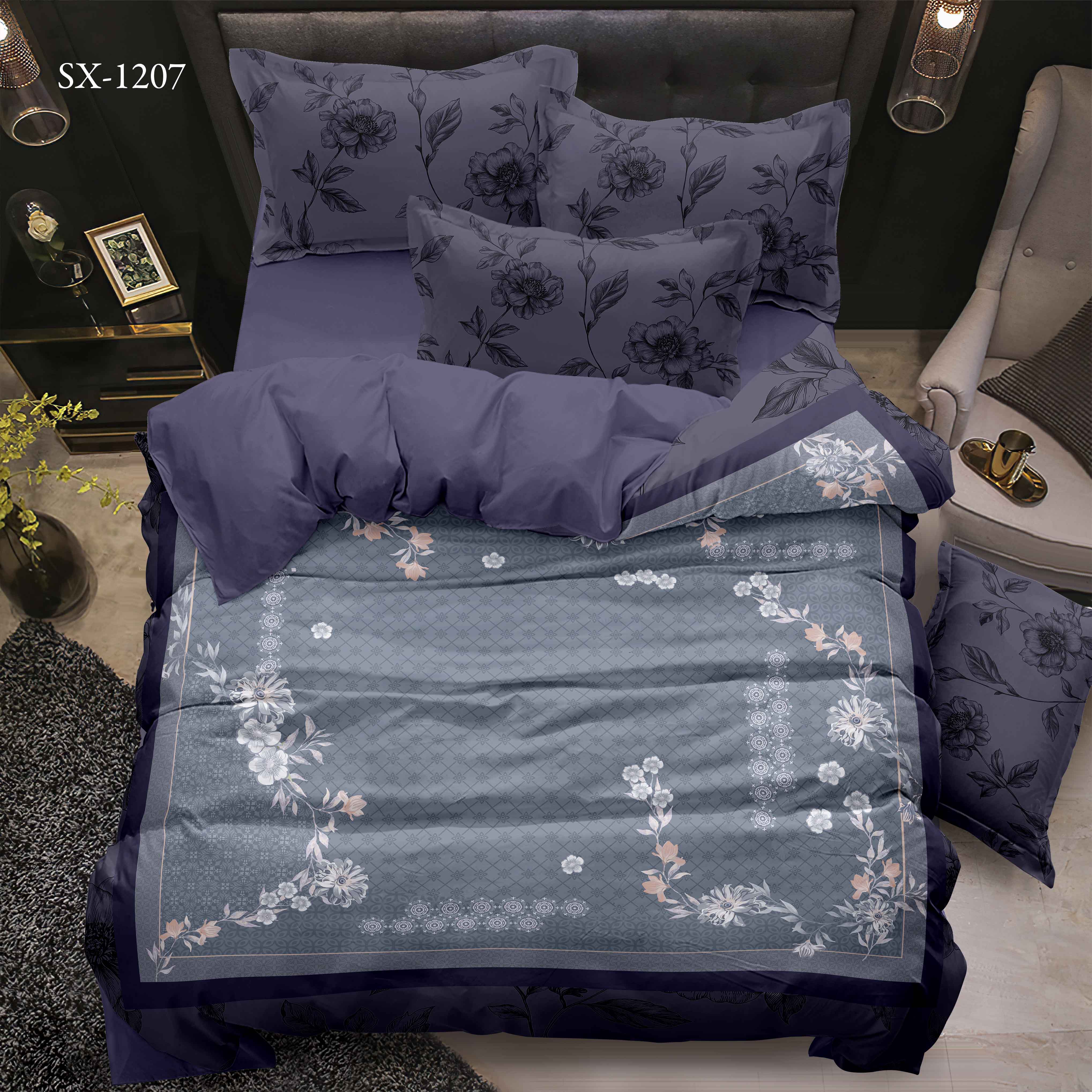 Tấm giường in kỹ thuật số 5D được thiết kế với đường viền hoa và thiết kế mô hình hình học