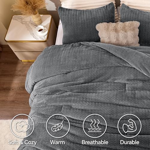 Bộ chăn ga gối đệm nhung và nỉ dệt kim có thể đảo ngược – Bộ chăn ga gối 3 mảnh họa tiết lá 3D