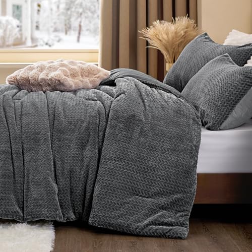 Bộ chăn ga gối đệm nhung và nỉ dệt kim có thể đảo ngược – Bộ chăn ga gối 3 mảnh họa tiết lá 3D